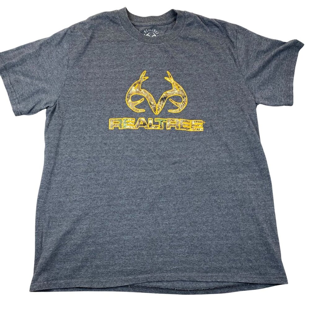 Realtree Mens Logo T-Shirt XL By Antler Creek Gray & Yellow